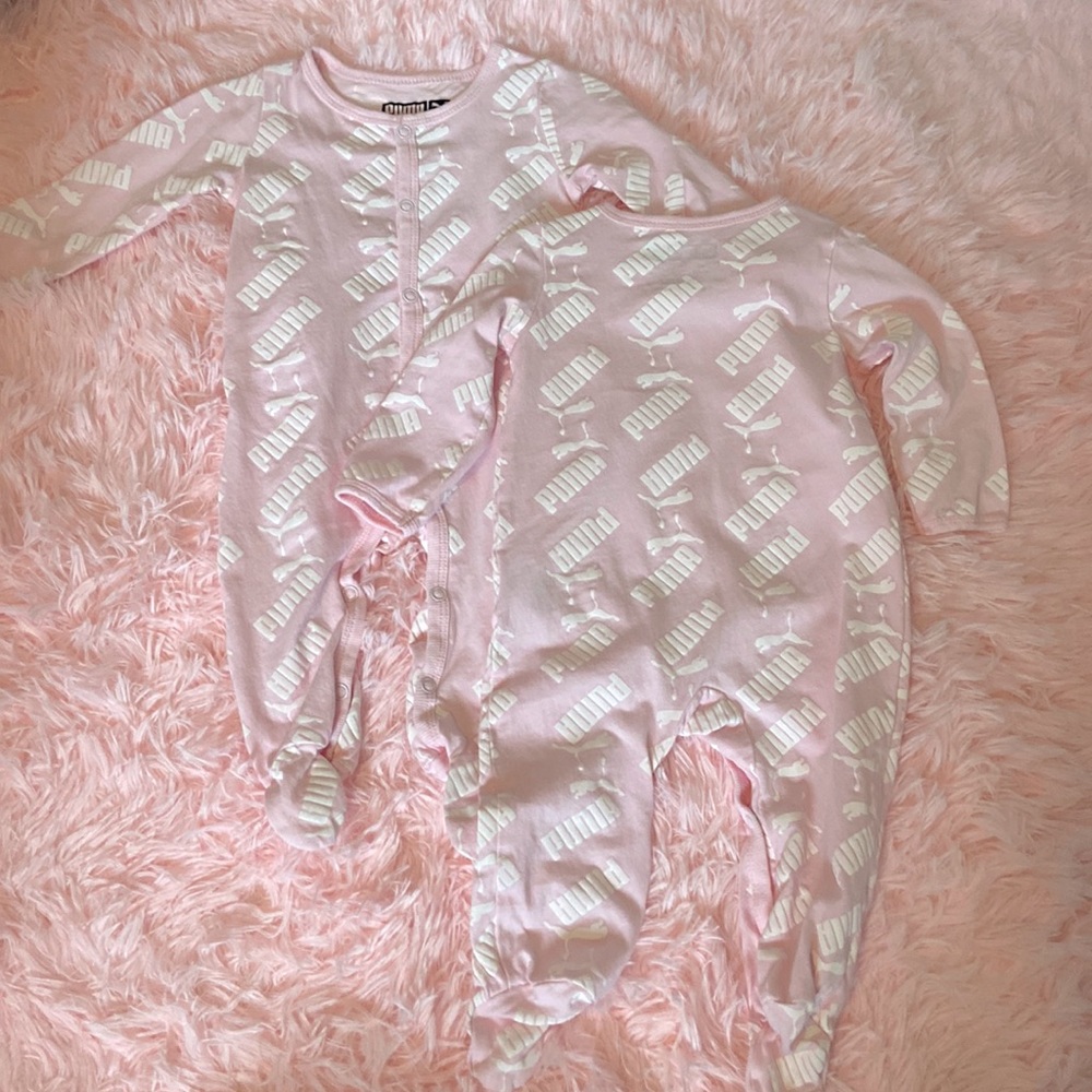 PUMA footie onesie. Size: 0-3 month. Color: Pink w/ Whi
